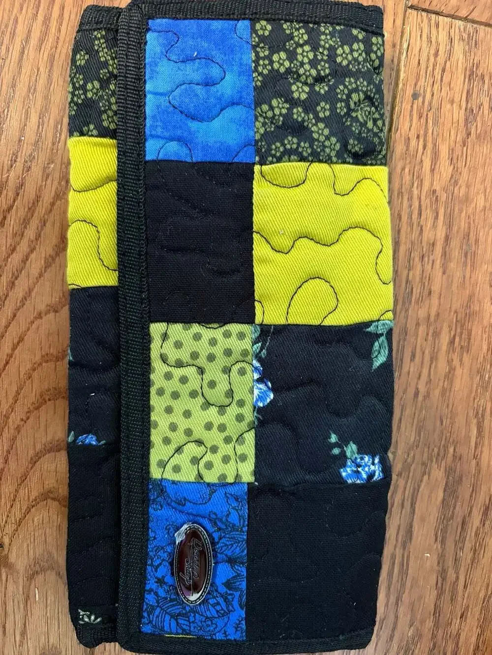 Donna Sharp Blue Black & Lime Quilted Patchwork Tote Bag and Wallet Set